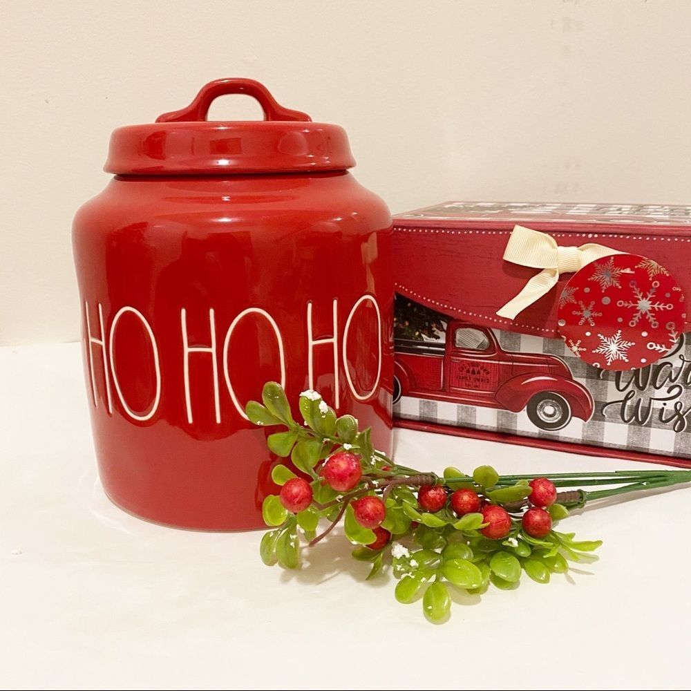 Rae Dunn HO HO HO cookie jar canister Red